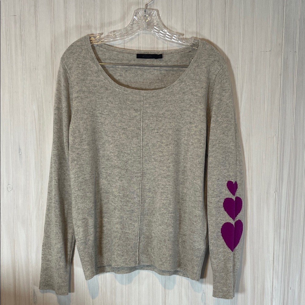 RAFFI CASHMERE LONG SLEEVE HEART SCOOP NECK SWEATER MEDIUM